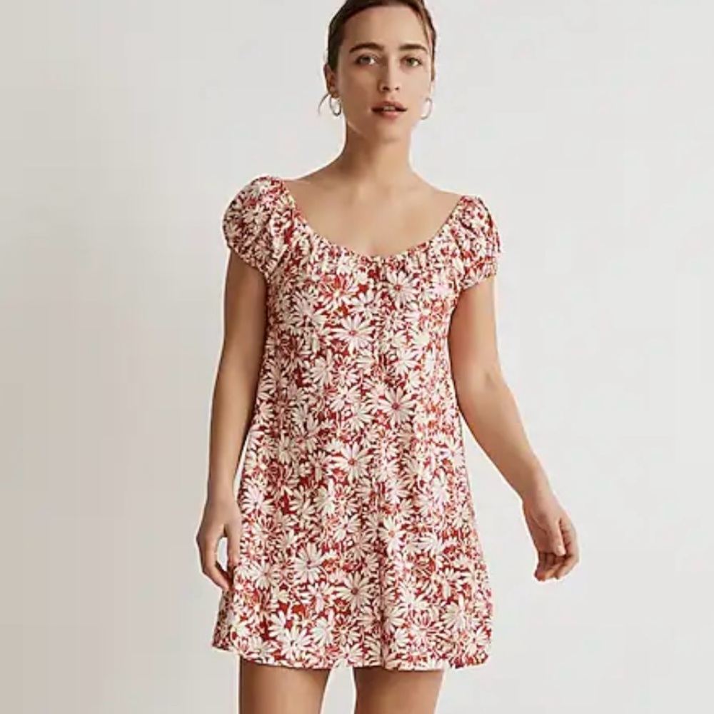Madewell Abstract Flora Margie Linen Mini Dress in Roasted Squash Size 6 NEW